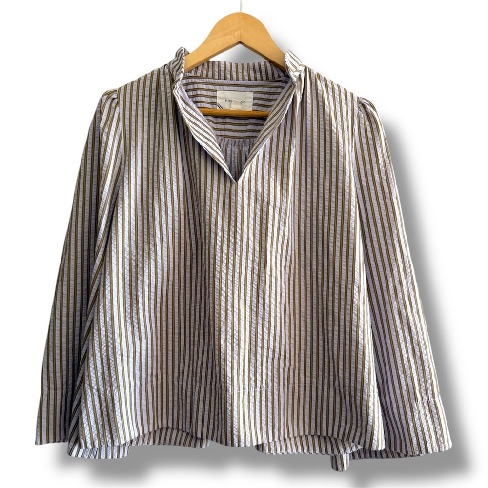 Tuckernuck Pomander Place Lilac Stripe Lightweight Finley Flutter Sleeve Blouse